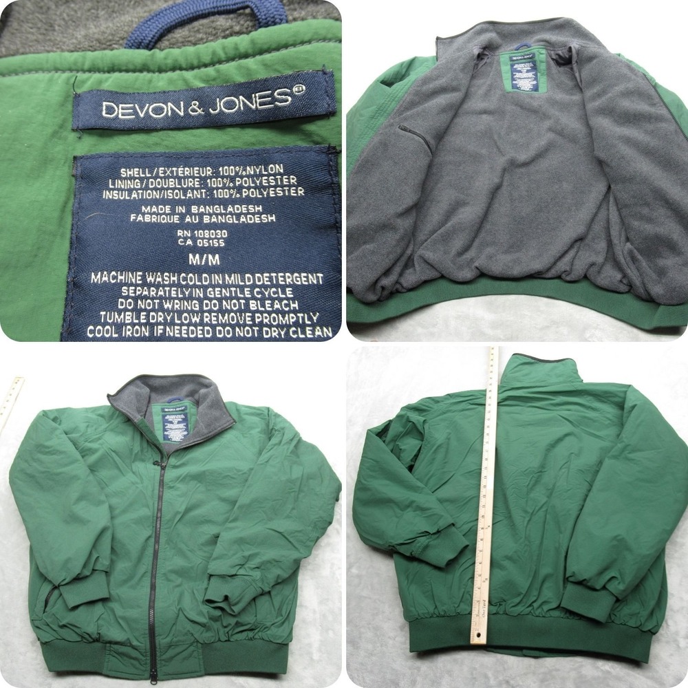 Devon & Jones Jacket Mens Medium Green‎ Full Zip Fleece Lined Water Resistant